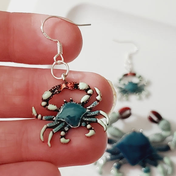 SALE! Crab pendant earrings set 925 sterling silver handmade enamel NICE! Beach - Picture 15 of 16